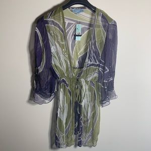Joolay sheer kimono cover up purple & Green hippie